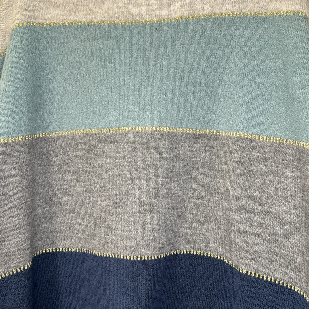 H Halston mock neck sweater, blue and gray striped with gold detail, size L - Picture 6 of 14